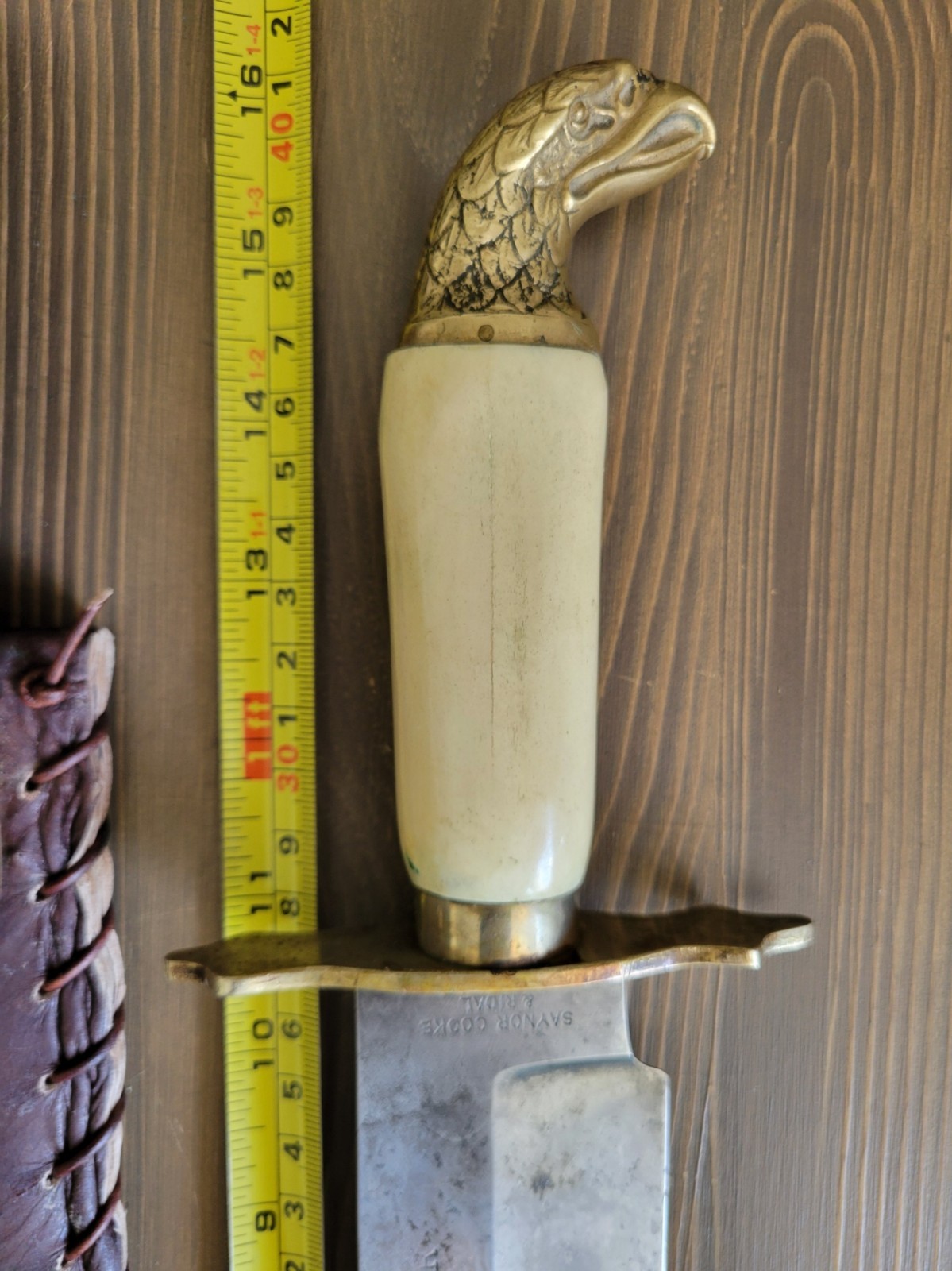 EXCELLENT! Post Civil War Bone Handle Eagle Head Bowie Knife w/Custom Sheath