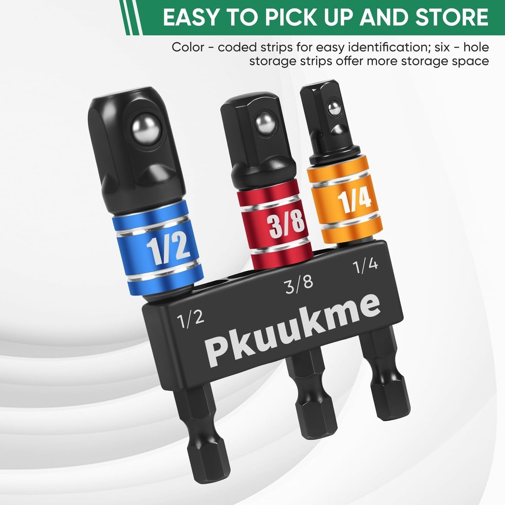 Pkuukme 3PCS Impact Socket Adapter Set - 1/4", 3/8", 1/2" Drill Socket...