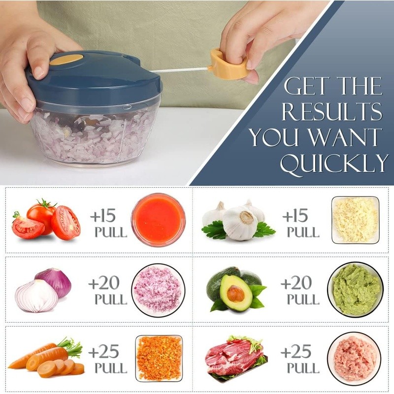 Manual Food Chopper Adjustable Speed Vegetable Herb Processor Kitchen Tool New