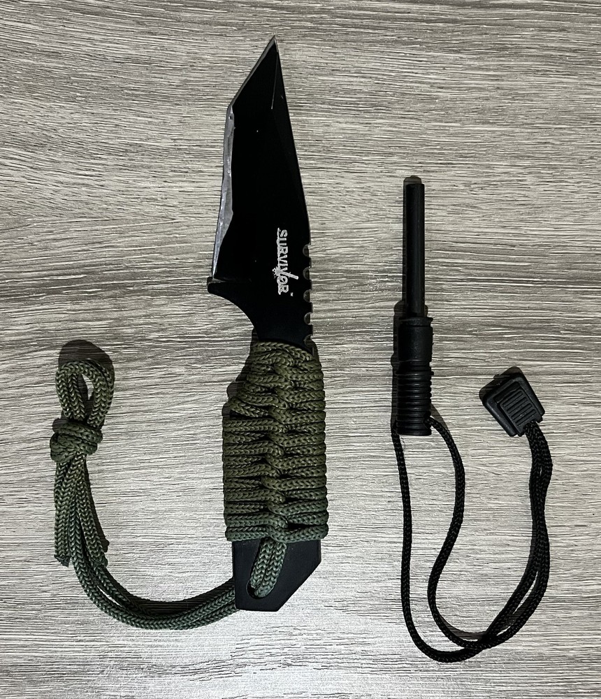 Fixed Blade Survival Knife Paracord Handle With Fire Starter