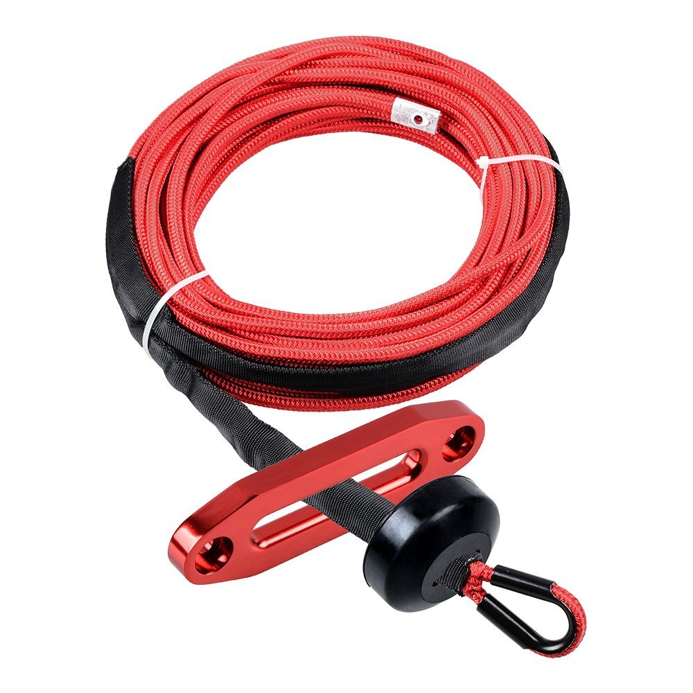 50' x 1/4" 7000LB Red Synthetic Winch Rope + 6" Hawse Fairlead + Stopper ATV UTV