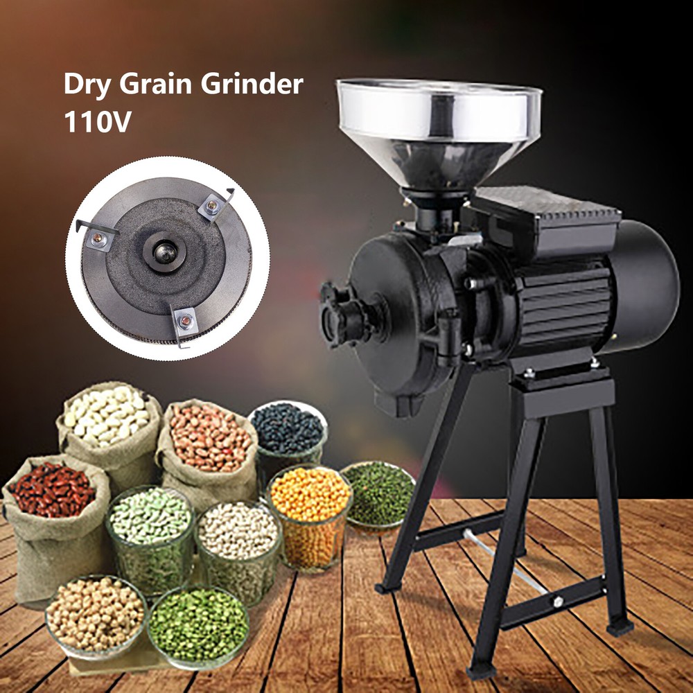 Electric Grinder Corn Grain Wheat Cereal Feed Machine Wet / Dry Mill with Funnel