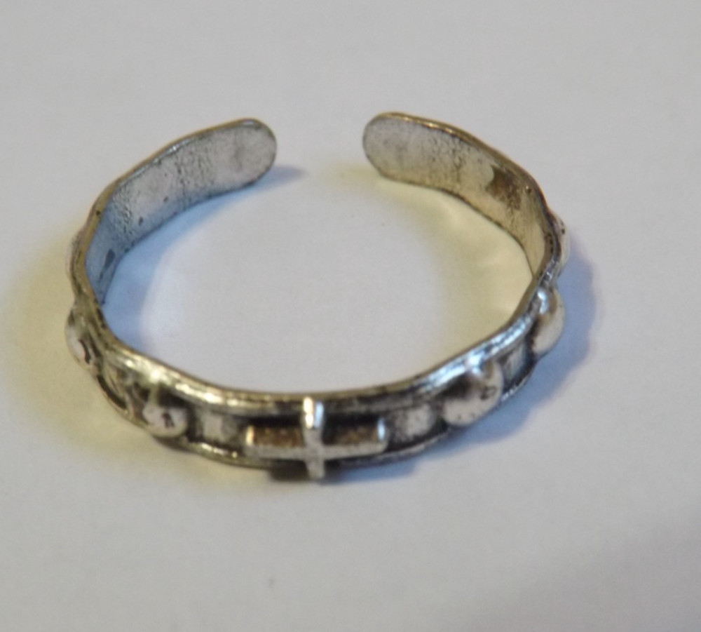 Vtg 1960's new old stock pocket rosary band ring adjustable 10 religious cross