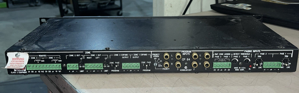 RANE CP 64 - COMMERCIAL PROCESSOR RACK MOUNT PREAMP/EQUALIZER