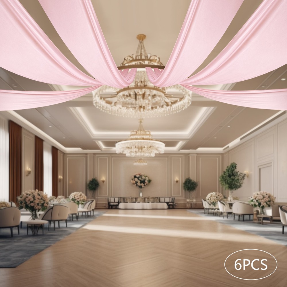 6pcs Pink Sheer Voile Backdrop Ceiling Drapes Draping Decor Chiffon Curtains