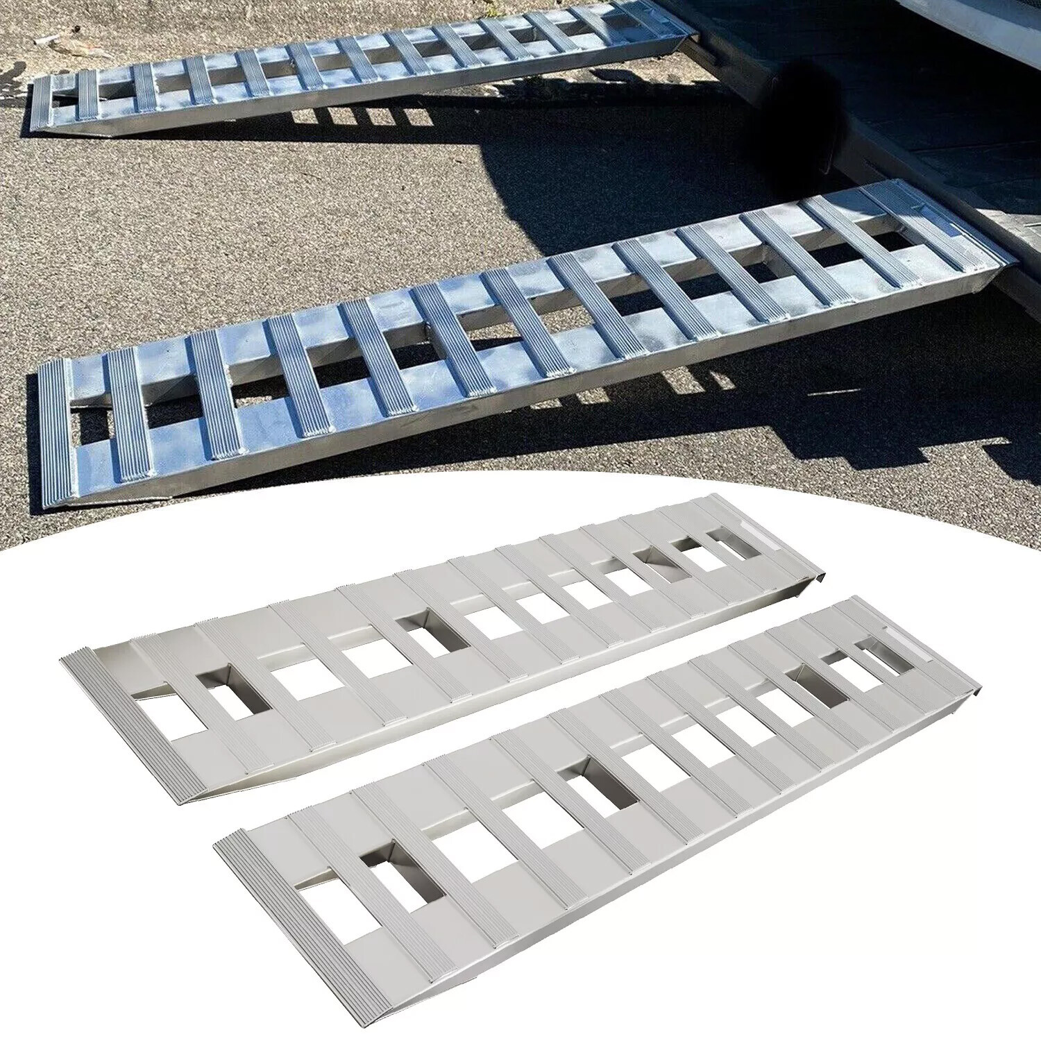 72" x15" Pair Aluminum 8500 LBS Hook Ramps Car Truck Trailer Auto Hauler Tractor