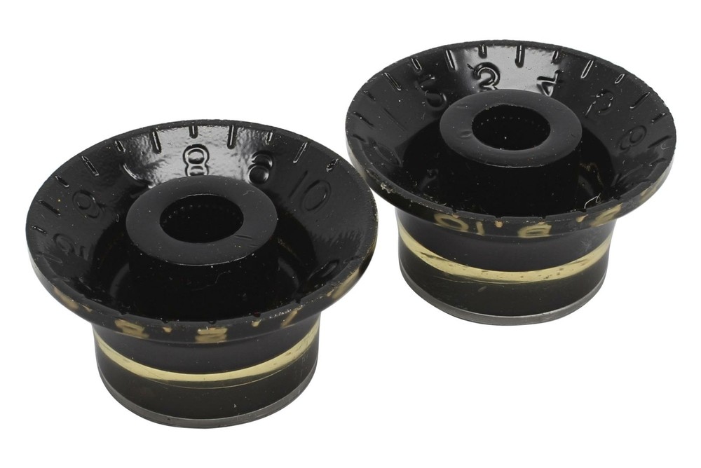 Vintage Correct Bell Hat Knobs Black with Silver Reflector US Set of 2