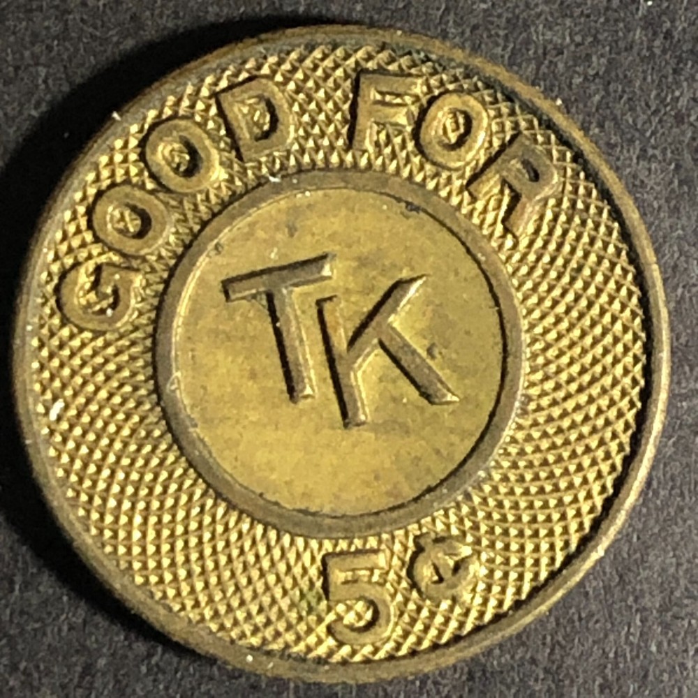 TK Good For 5c Brass Trade Token 19mm - Unknown