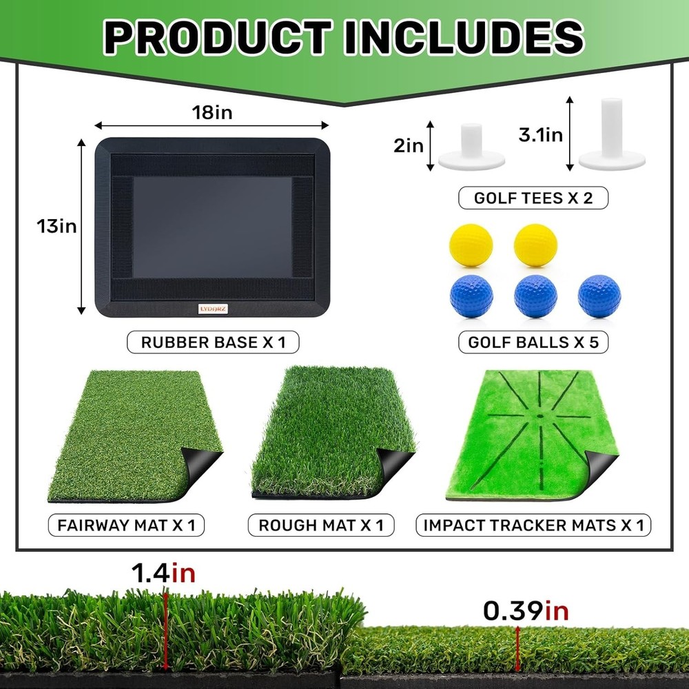 Golf Practice Mat with Instant Swing Path Feedback – Portable & Durable 3-in-1