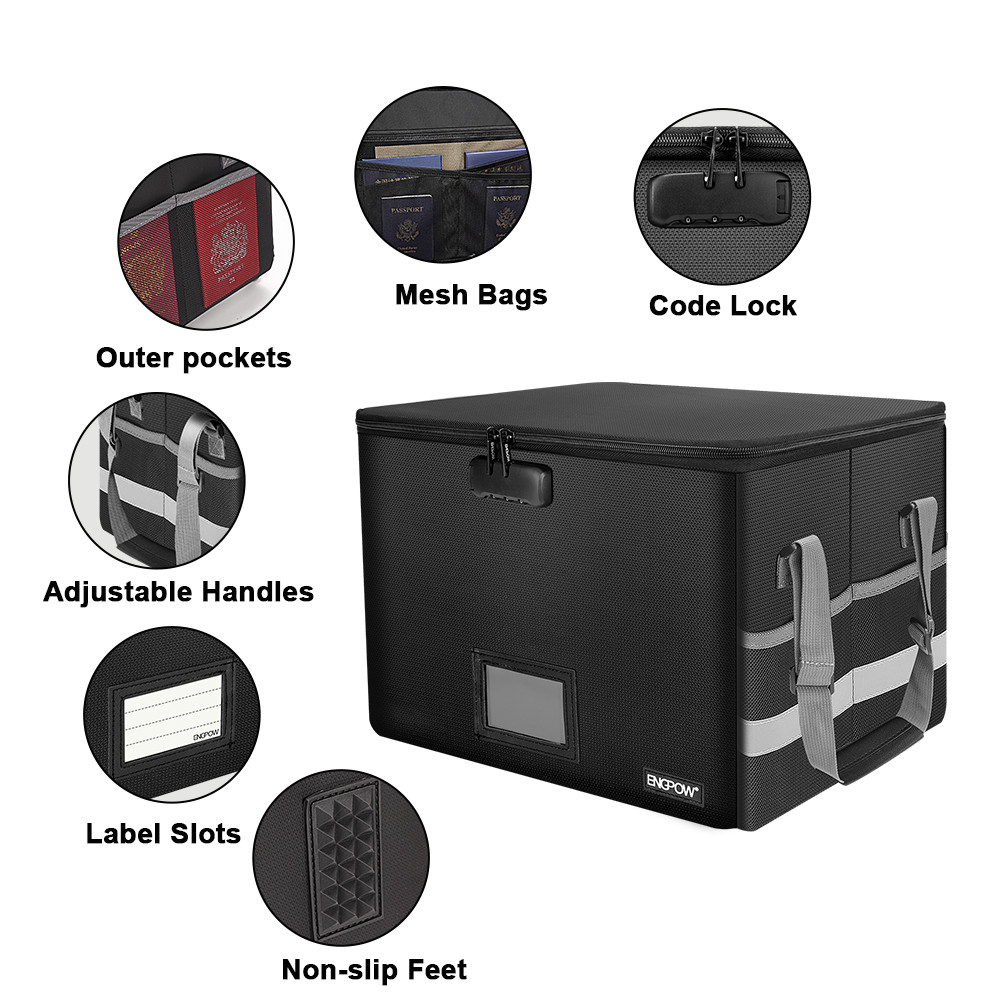 ENGPOW Portable Fireproof Waterproof File Storage Box Foldable Filing Handle