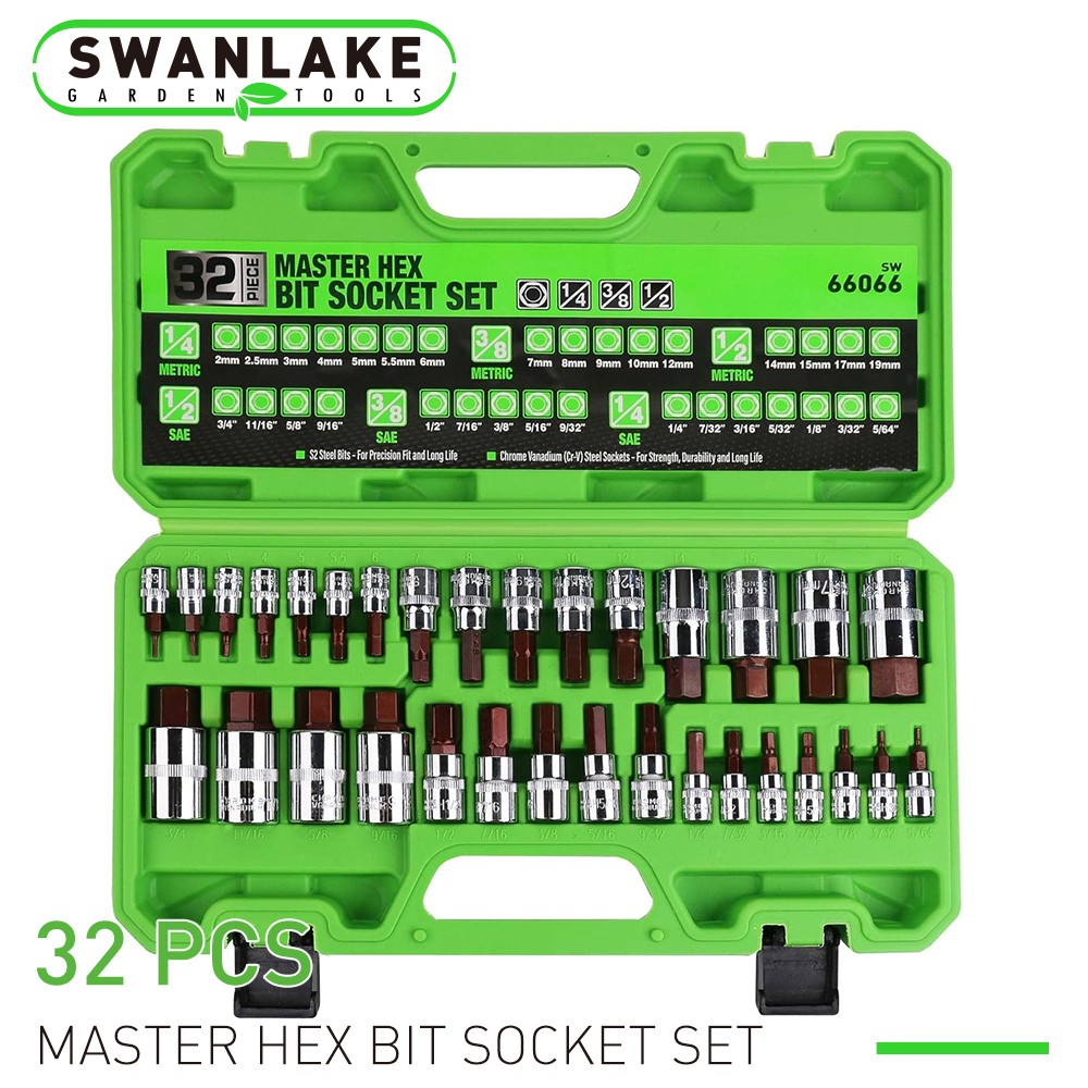 32Pc Hex Allen Master Socket Bit Set Premium 3/8 1/4 1/2 S2 Steel SAE Metric