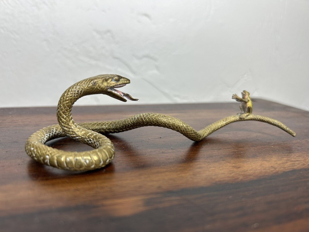AUSTRIAN POLYCHROMED BRONZE SNAKE AND FROG SCULPTURE