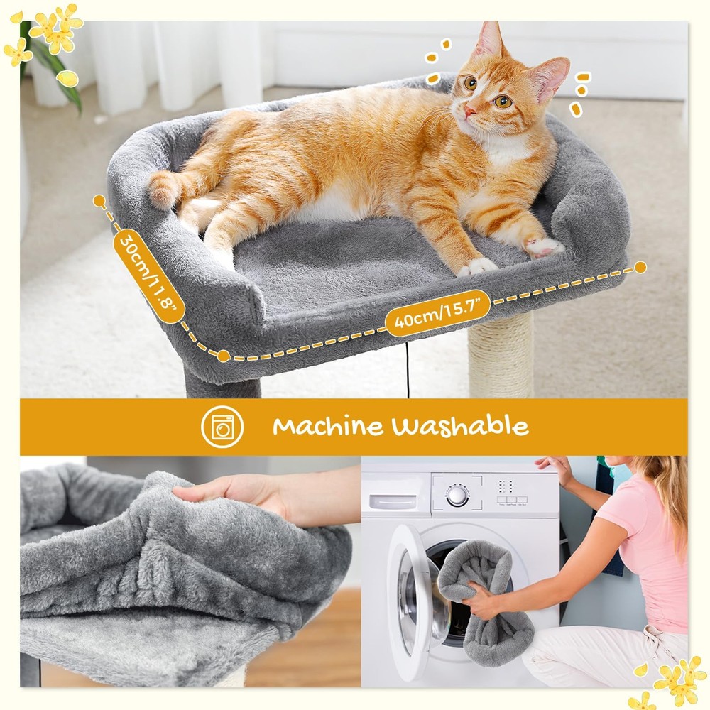 Cat Scratching Post Bed, Small Cat Tree Tower with Cat Scratcher Pad Large To...