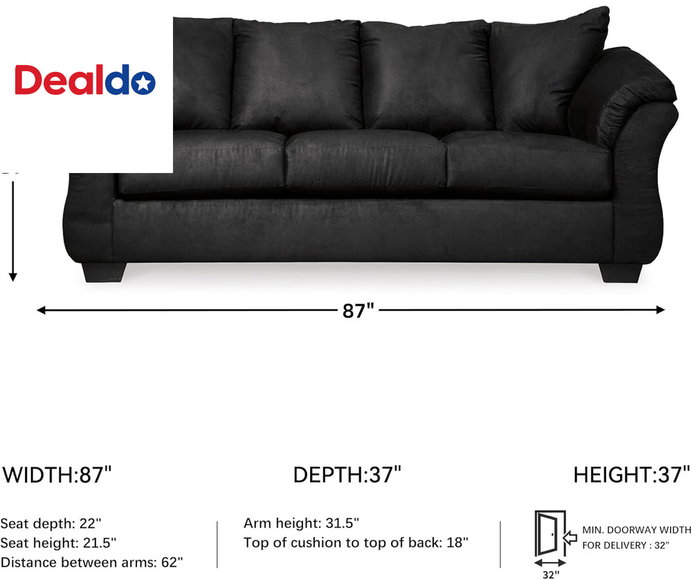 Darcy Classic Contemporary Sofa, Black