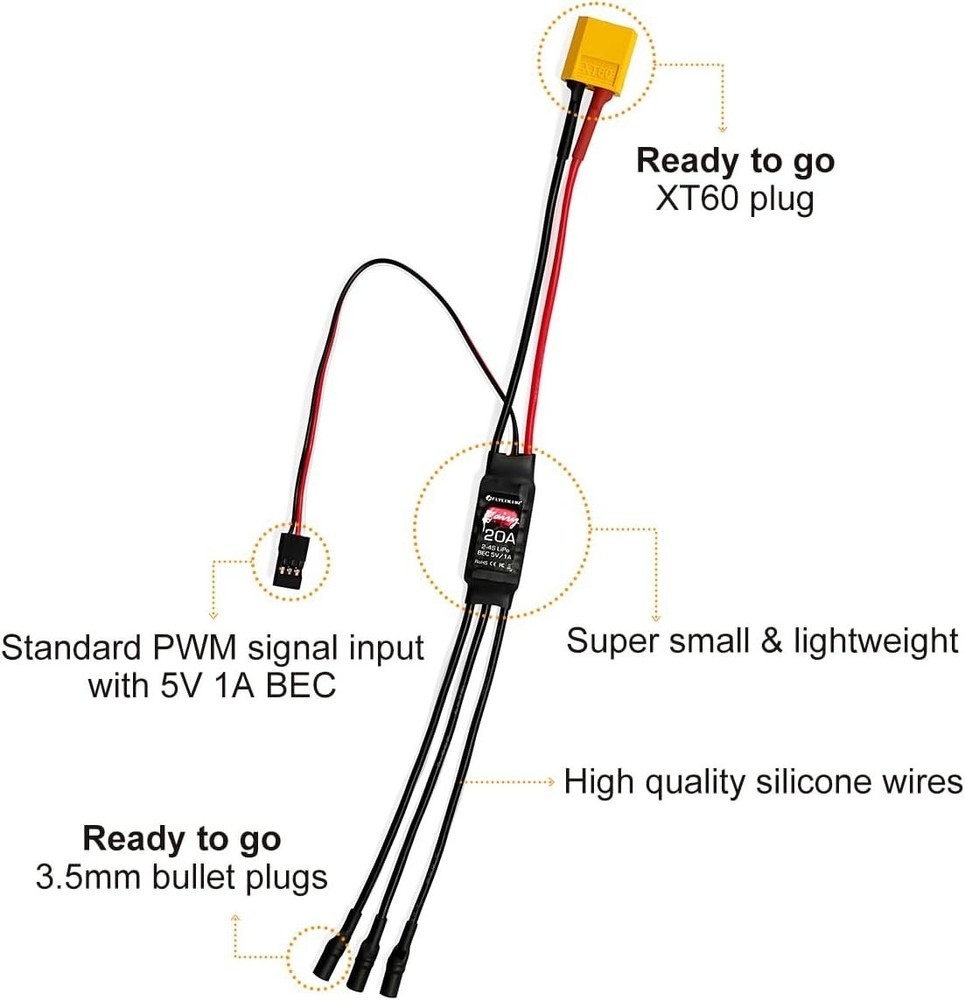 High-Performance 20A Brushless Motor Controller - Lightweight, Small & Reliable