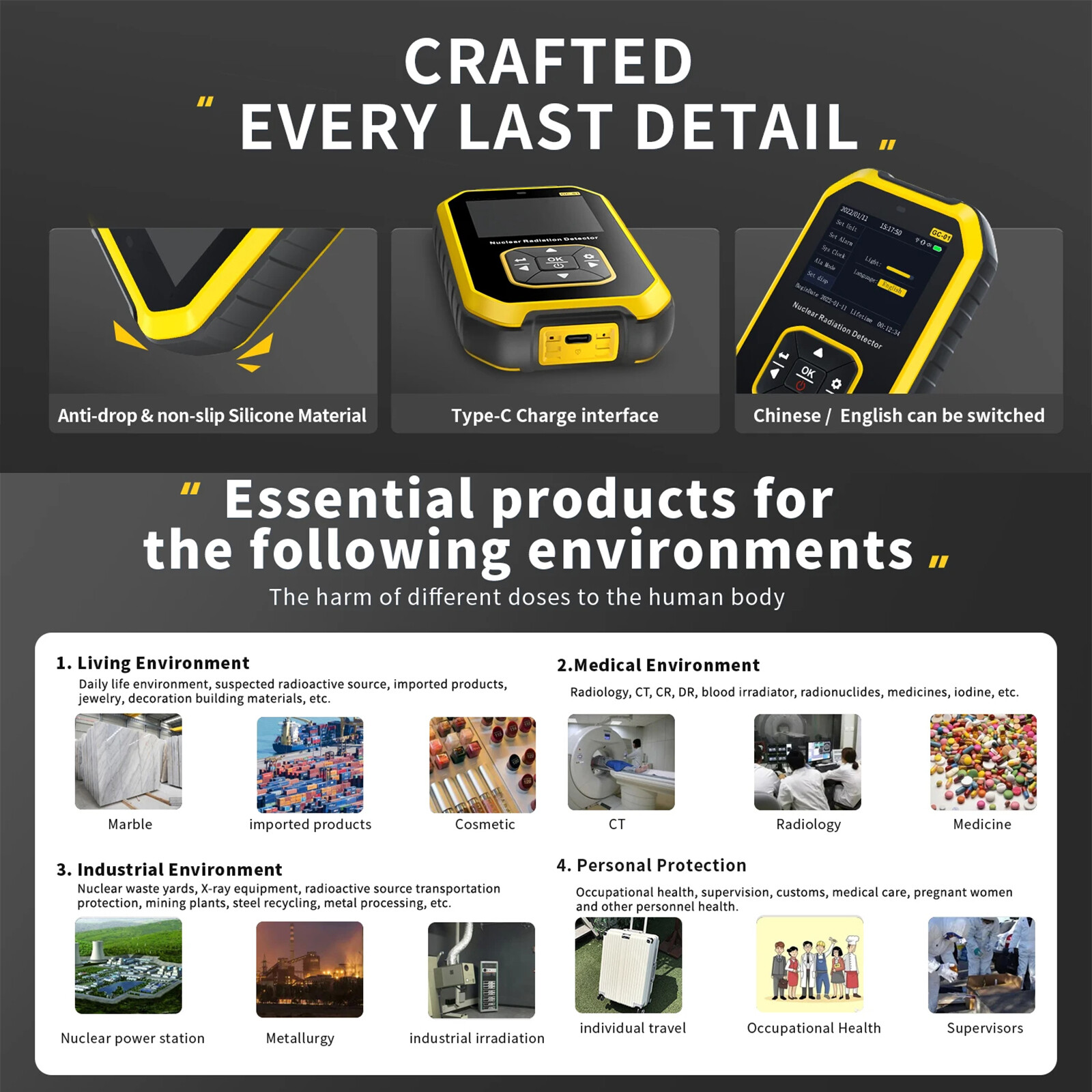 Geiger Counter Radiation Detector Nuclear Radiation Monitor X Gamma Beta Meter