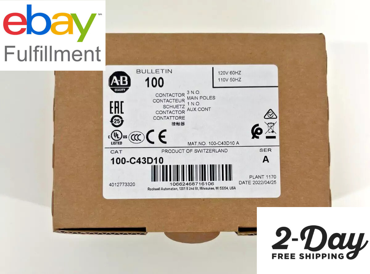 Allen-Bradley 100-C43D10 IEC Contactor 43 Amp 3P 43A 100C43D10 New inBox USSTOCK