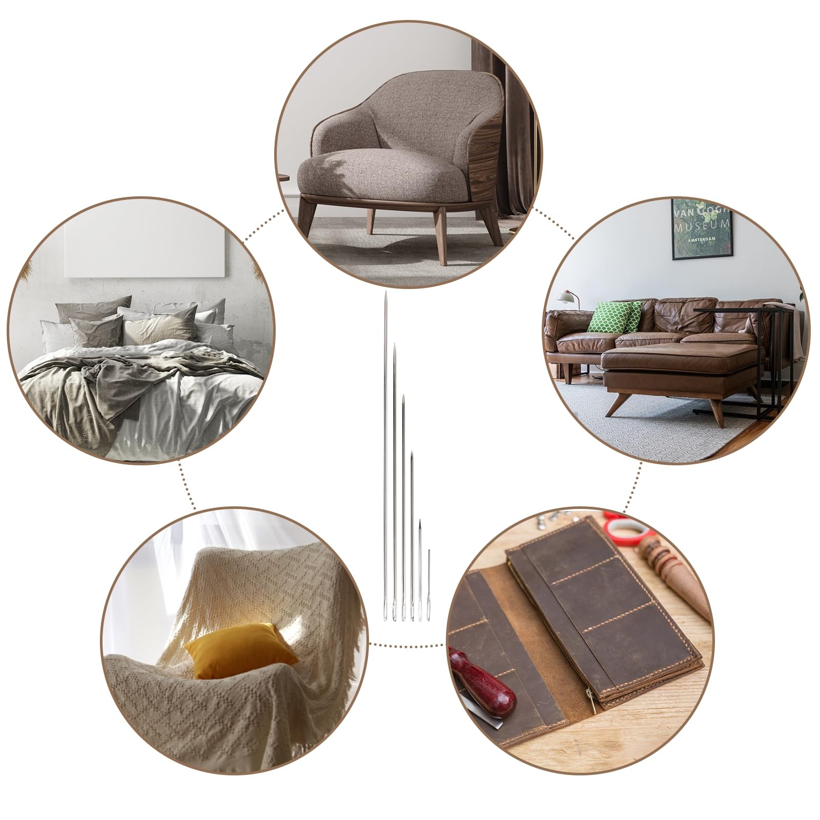 Upholstery Needles 5 Pcs 4 to 12 Inch Large Eye Steel Repair Stitching Tube DIY