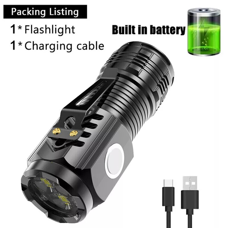 3× USB Rechargeable Super Bright LED Mini Tactical Flashlight 5 Modes Light USA