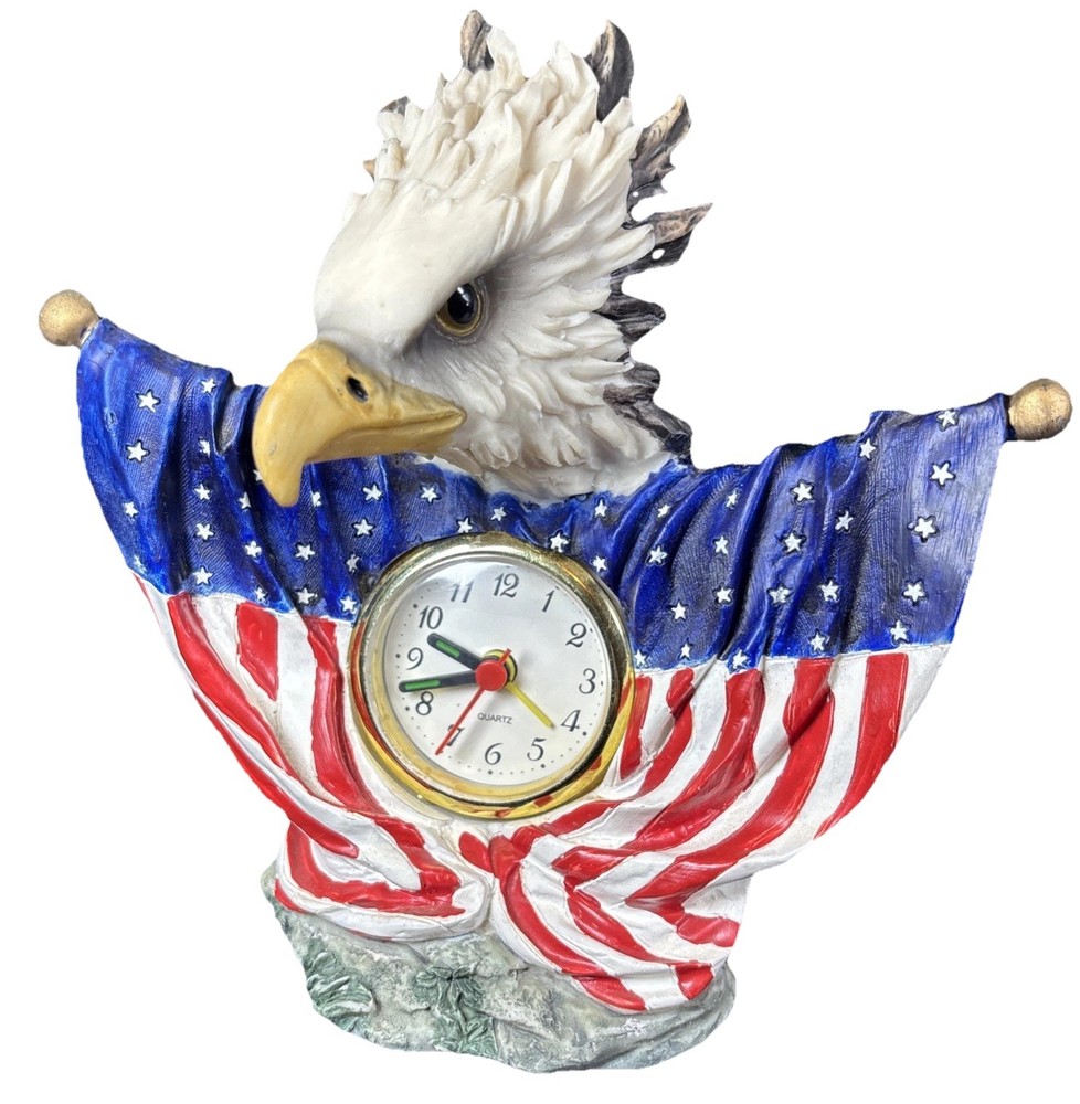 Vintage Americlock Eagle Head And American Flag Clock Not Working