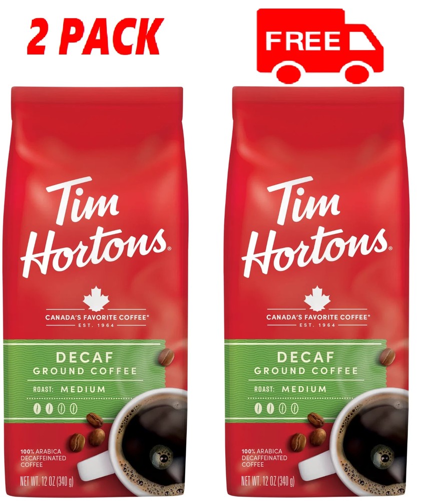 (2 pack) Tim Hortons Decaf Ground Coffee, 12oz Bag...