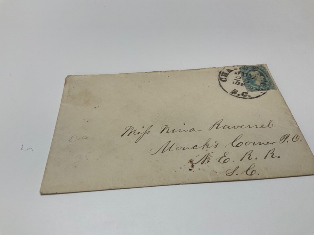 CIVIL WAR CSA STAMPED ENVELOPE POST MARKED CHARLESTON SC N. E. RAILROAD  @215