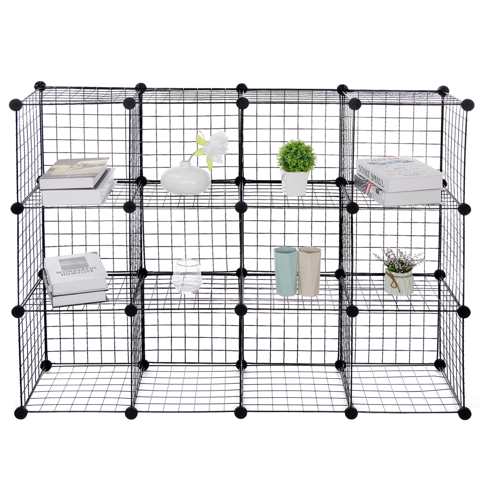 Wire Cube Storage Organizer Shelving 12-Cube Wire Shelves Rack Modular Bookshelf