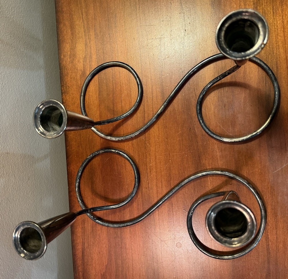 Gunter Kupetz WMF Germany Silver plate Candle Holders Sticks pair set 1950’s MCM