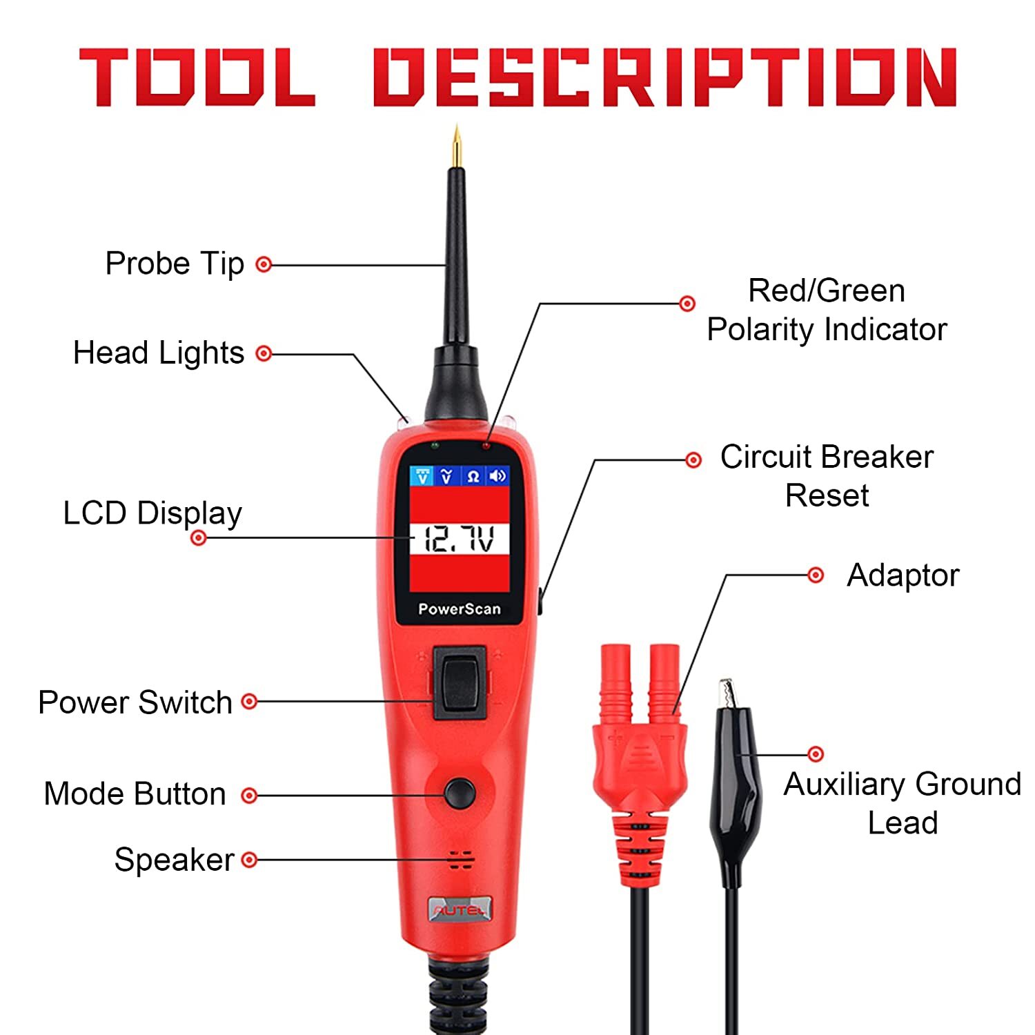 Autel PowerScan PS100 Car Electrical System Diagnosis Tool Power Probe AVO Meter