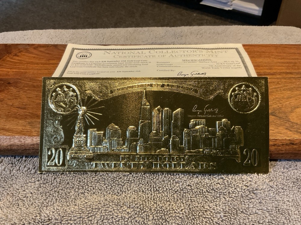 $20 September 11th Silver Leaf Coin-Certificate With COA