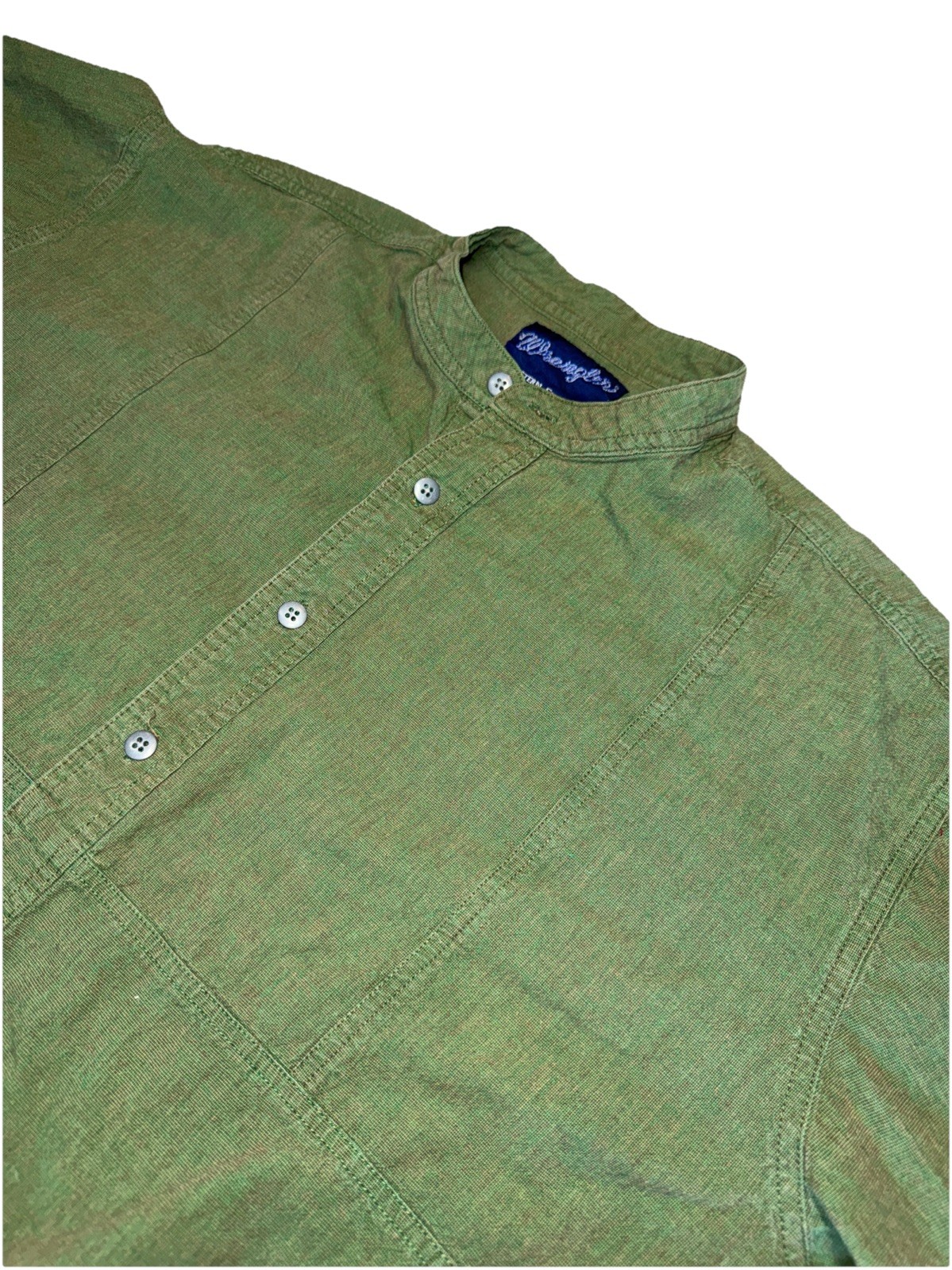 Vintage Wrangler Shirt Mens X-Large Green Band Collar Button