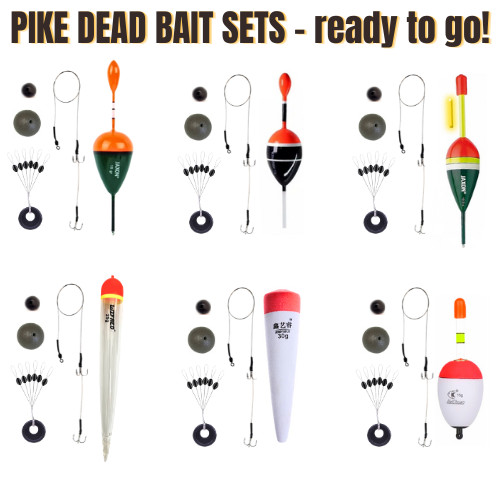 Dead Bait Pike Zander Perch FLOAT Fishing SET Including Trace Hooks Float PIKE