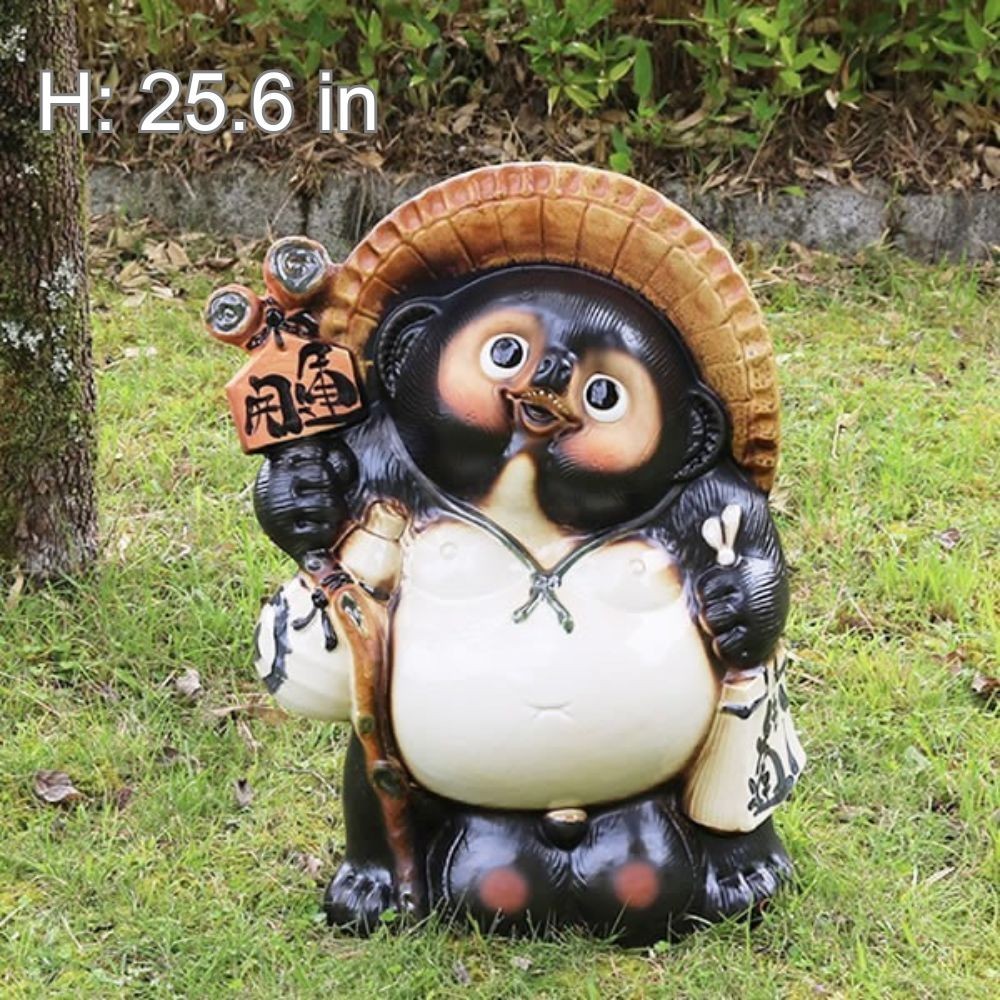 Shigaraki Ware Tanuki Pottery Lucky Charm Statue, 25.6in New