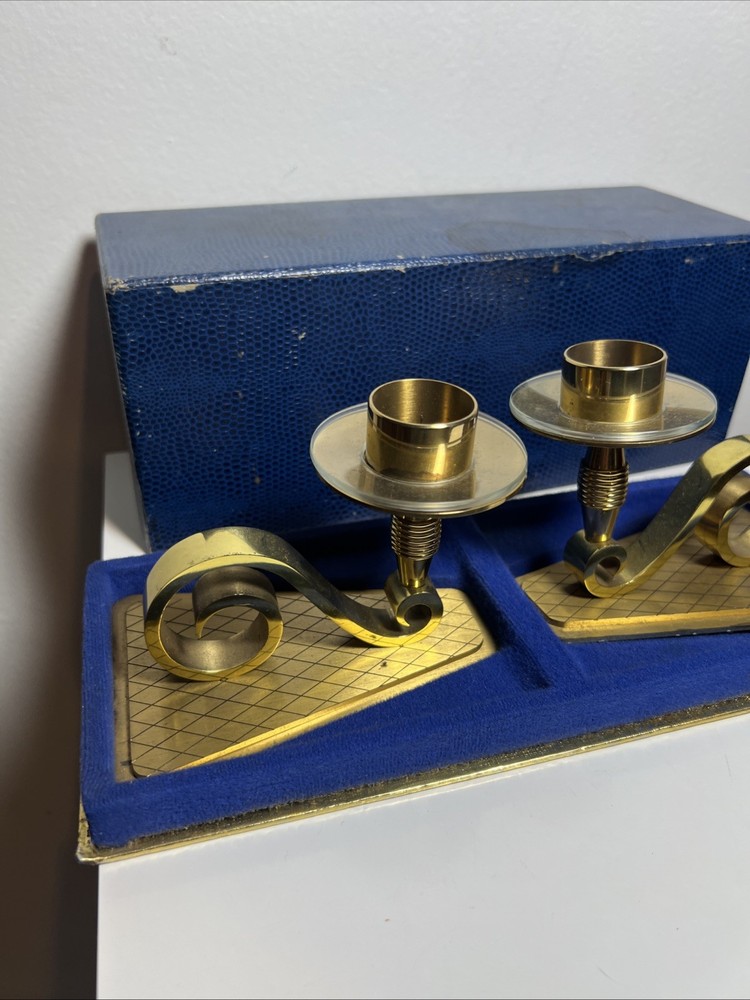 Solid Brass Candlestick Holders MCM made In Switzerland Stamped On Bottom