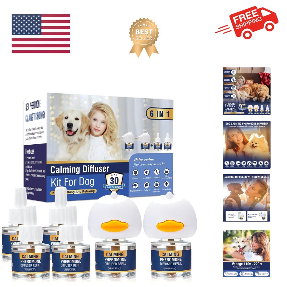 Dog Calming Pheromones Diffuser 6 in 1 Kit Appeasing Pheromone Diffuser to Ca...
