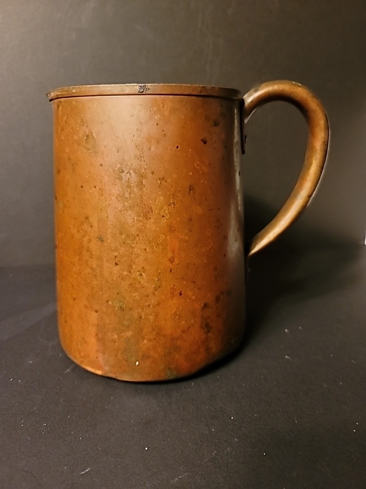 Antique Primitive 7" Tall Solid Copper Pitcher Sturdy Copper Handle Heavy