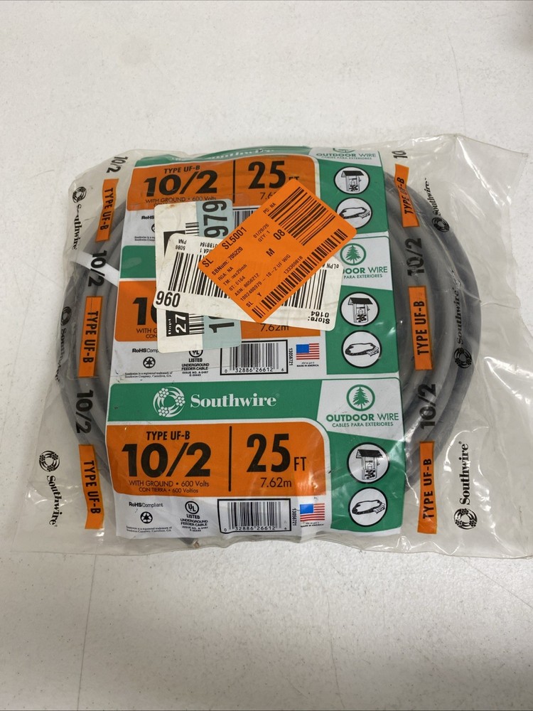 Southwire 25 ft. 10/2 Gray Solid CU UF-B W/G Wire