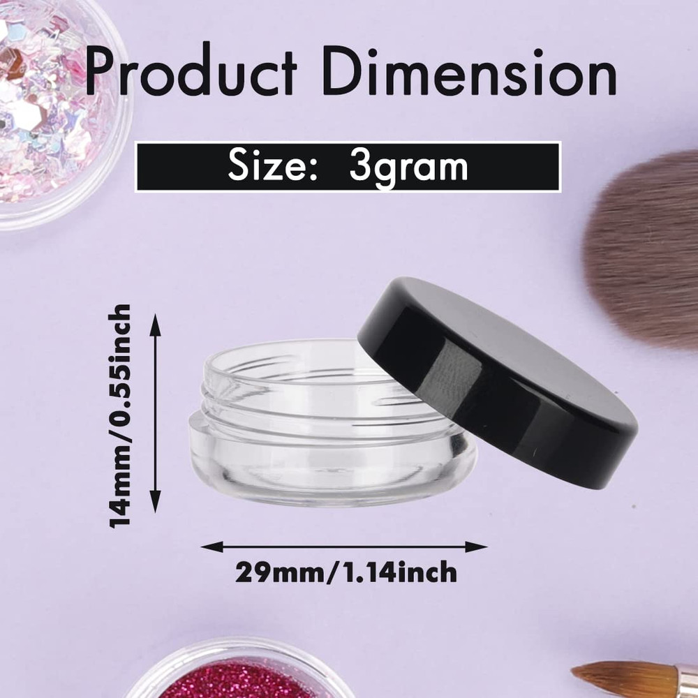 3 Gram Sample Containers with Lids, 100 Count Tiny Jars, Empty Lip Balm, Mini Co