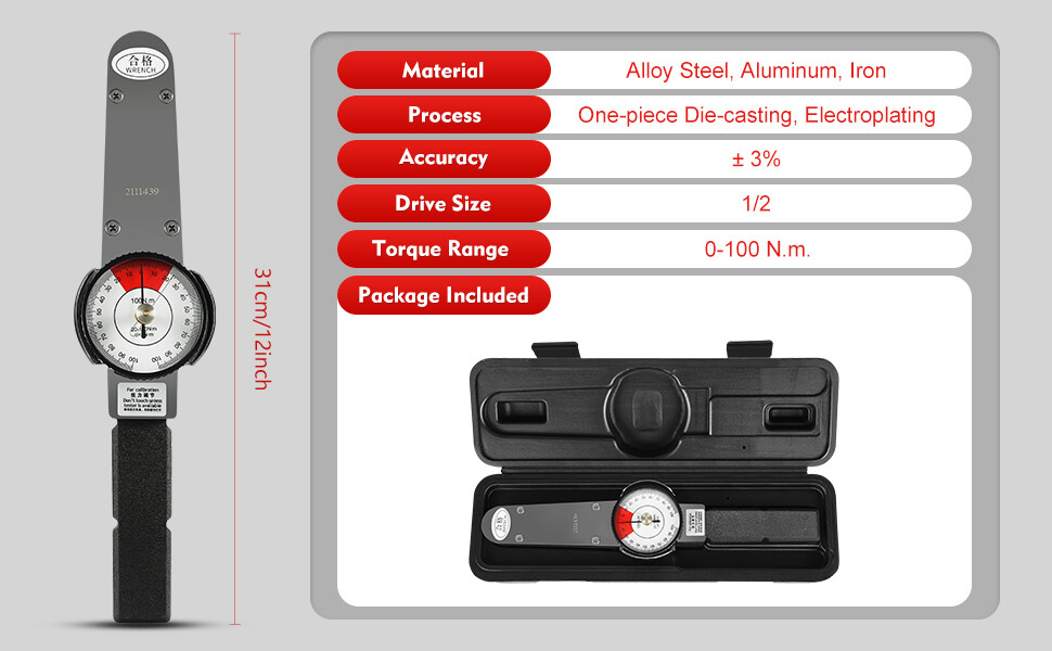 Dial Indicator Torque Wrench High Precision Indicating Torque meter Wrench100n.m