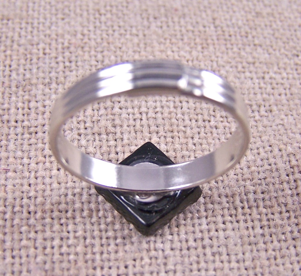 Dichroic Glass Ring Adjustable Tiny 1/4" 7mm Medium Blue Teal Ripple Texture