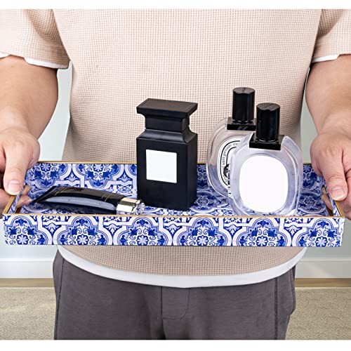 Blue Decorative Tray, Plastic Serving Tray with Handles, 1 Blue-moroccan