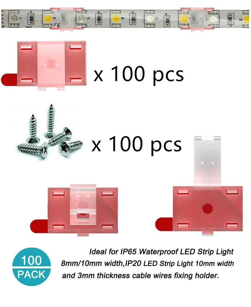LED Strip Light Mounting Brackets Clips - 100 Pack Clear Cable Organizers