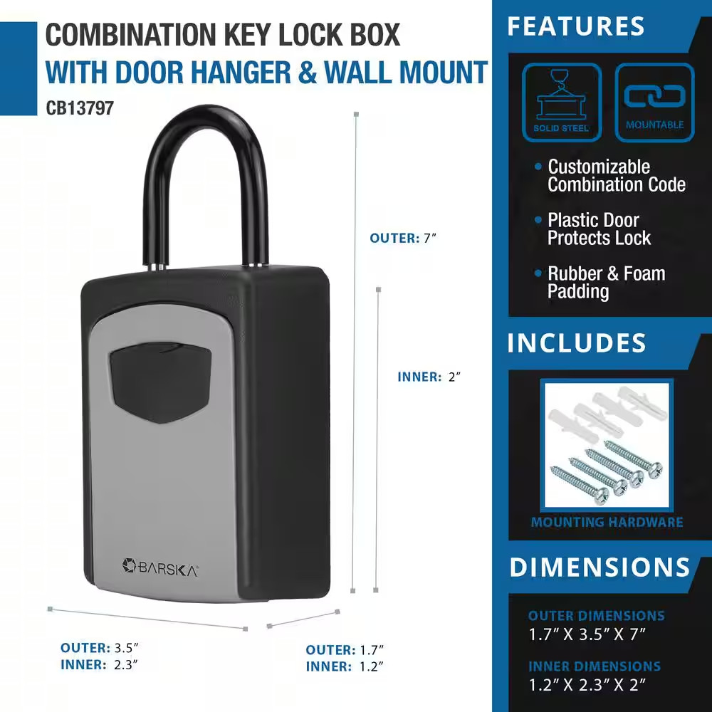 Combination Key Lock Box with Door Hanger and Wall Mount