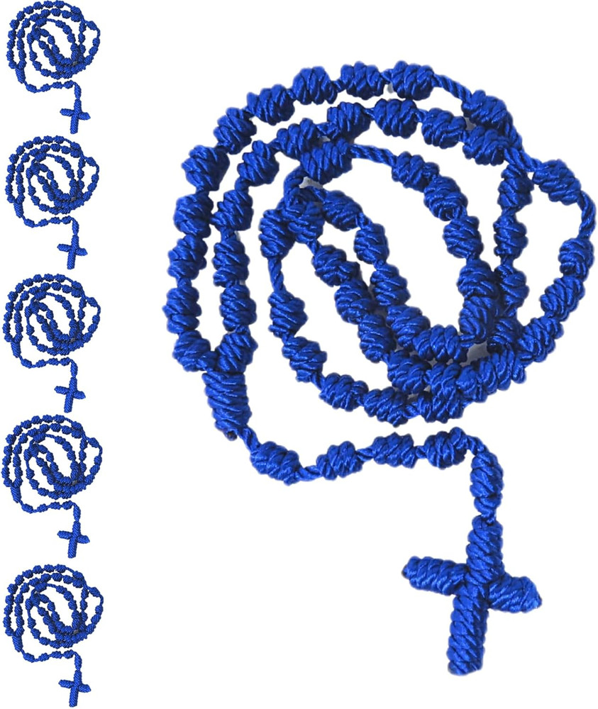 6Pcs/Set Handmade Black Knotted rosary with Cross Charm - Red thread rosary, ...