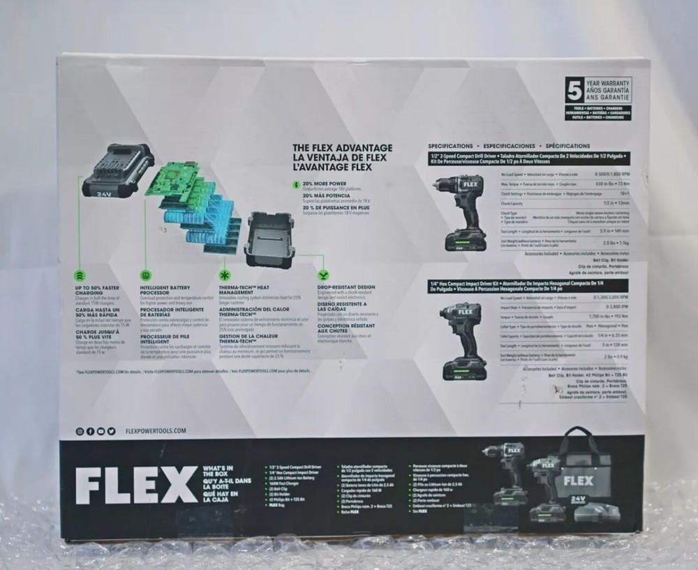 Flex FXM205-2A 24V Compact Drill Driver and Compact Impact Driver 4-Combo Kit