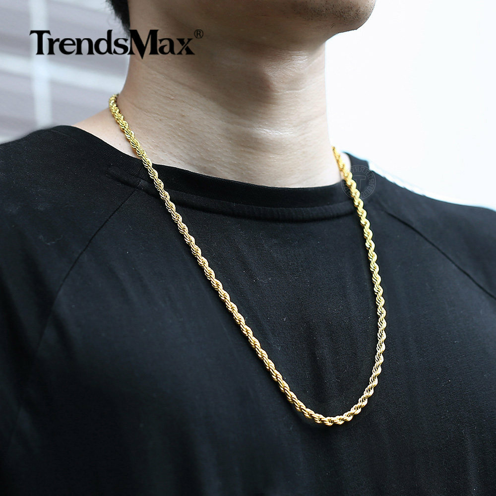 3/5/7mm Twisted Rope Chain Gold Plated Stainless Steel Link Necklace Christmas