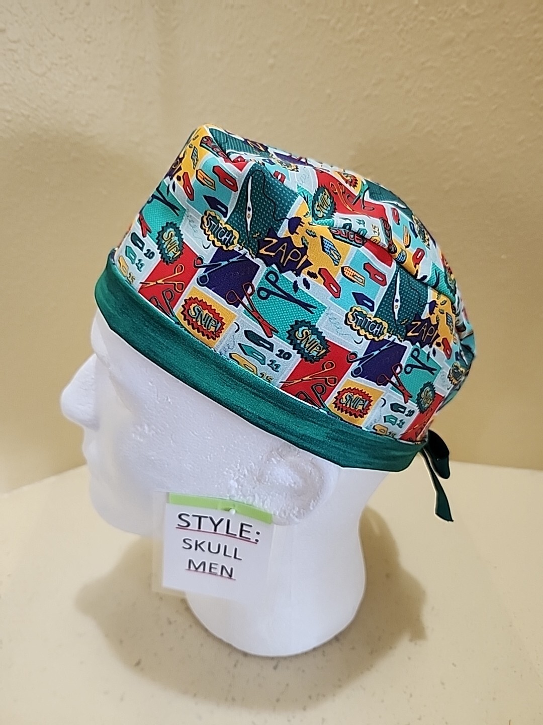 Surgery Comic Book OR Men's Skull/Chemo Surgical Scrub Hat/Cap Handmade