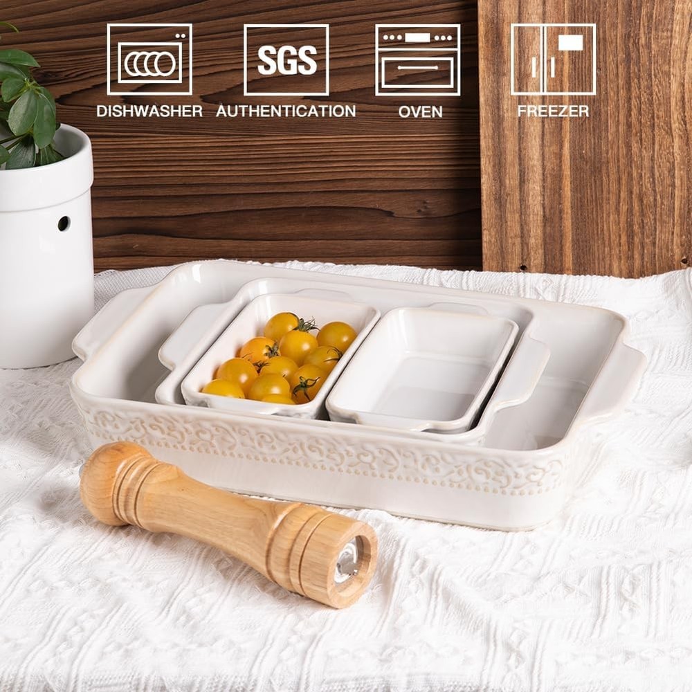 Casserole Dishes for Oven, Ceramic Bakeware Set of 4, Rectangular Baking Dish