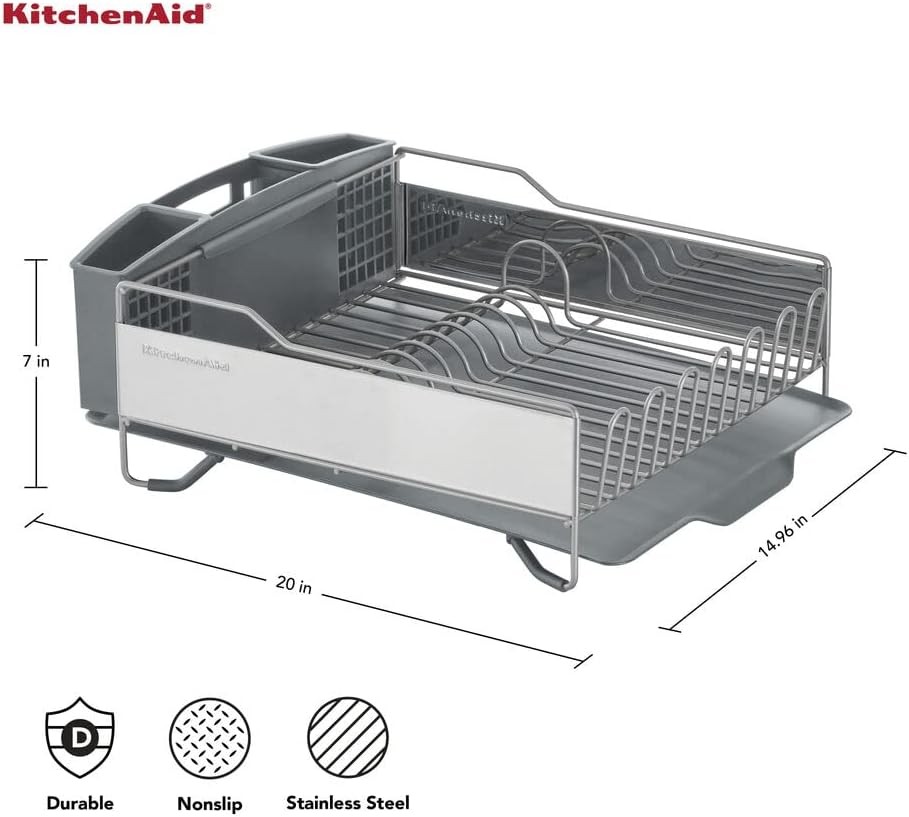 Large Capacity Full Size Rust Resistant Dish Rack with Angled Drain Board and Re