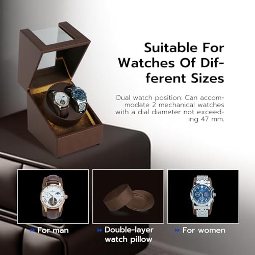 Watch Winder with Led Light, Dual Watch Winder Box for Automatic Brown